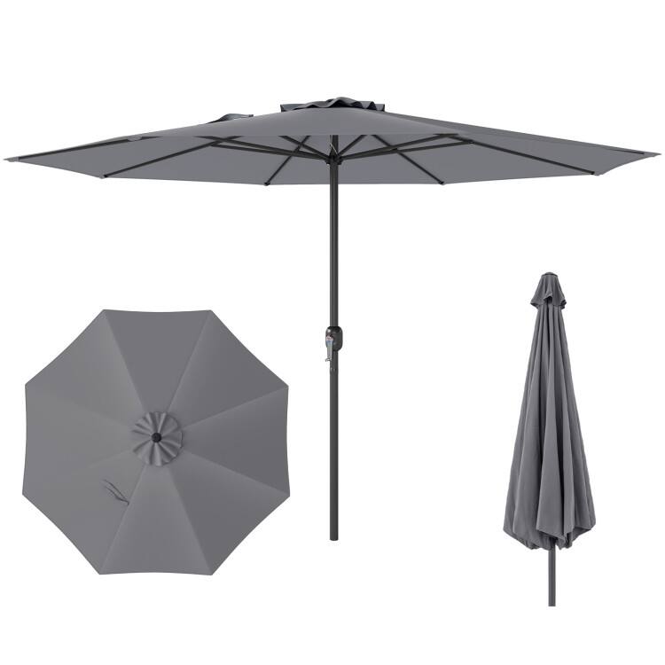 Front. SlickBlue - Heavy Duty 12-Foot Patio Umbrella with Crank Handle and 8 Ribs - Grey.