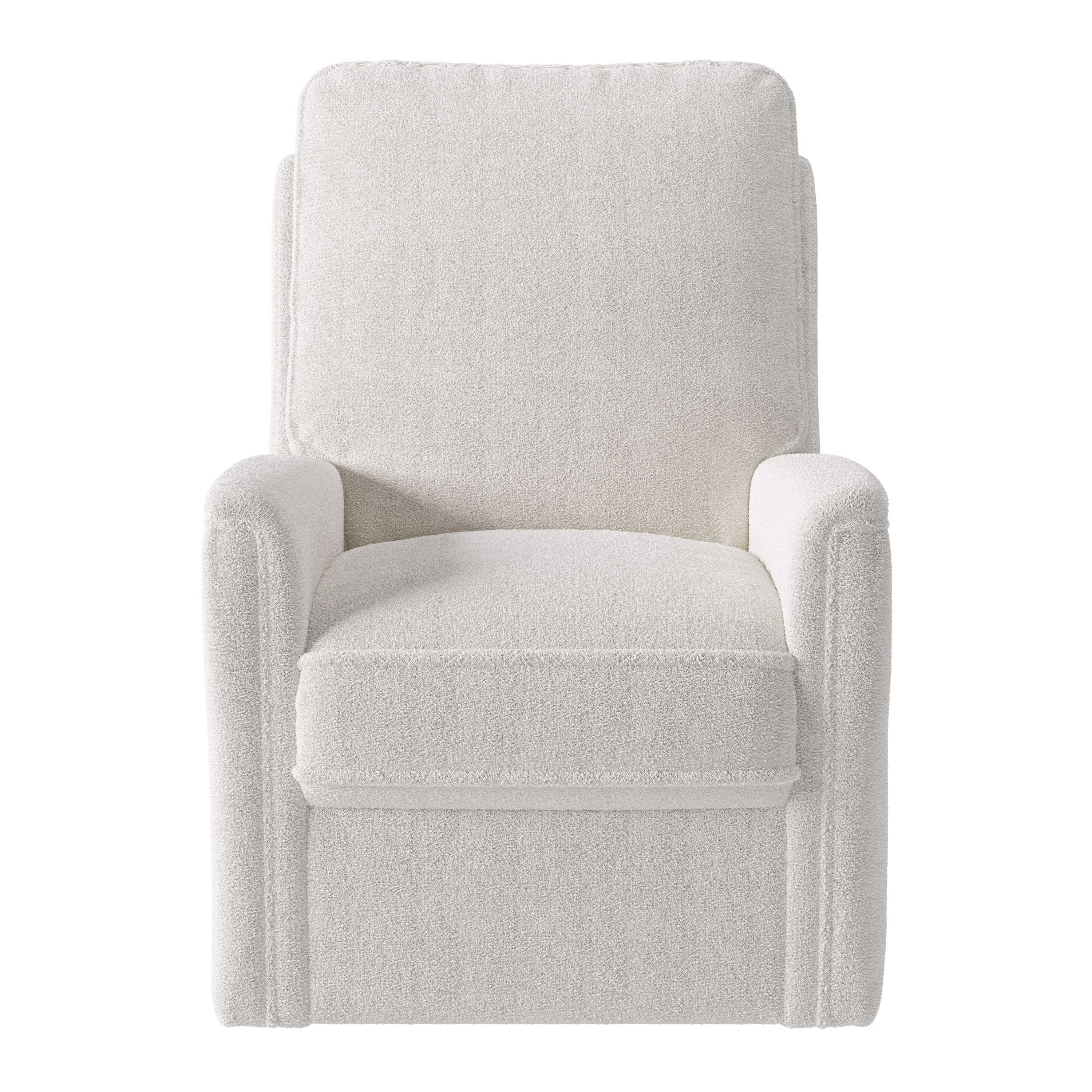 CorLiving - Jasmine Boucle Fabric Upholstered Plush Cushioned Glider Swivel Manual Indoor Recliner - White