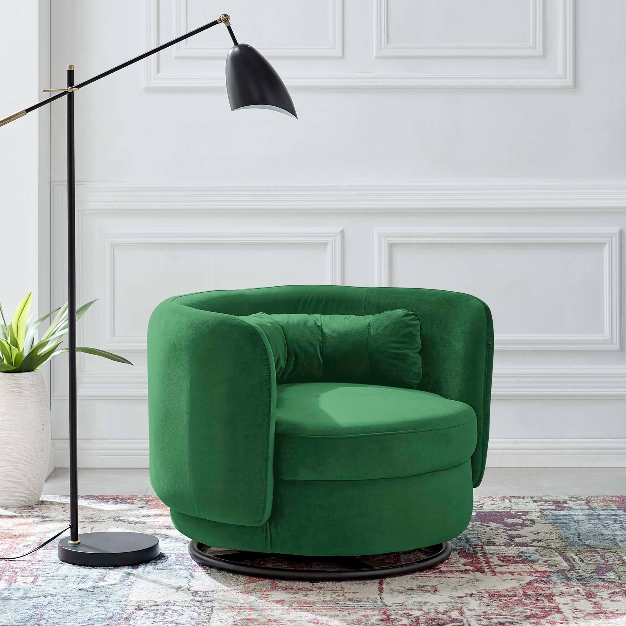 Front. Modway - Relish Performance Velvet Swivel Chair by Modway - Black Emerald.