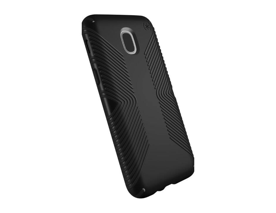 Angle. Speck - Speck Presidio Grip Hybrid Case for Galaxy J3 (3rd Gen) & J3 V (3rd Gen) | Color: Black - Black.