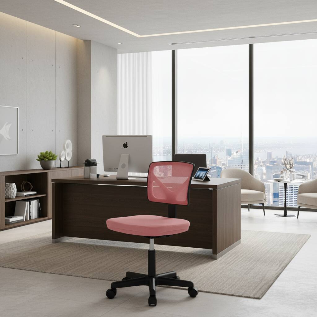 Alt View 6. AOITUN - Pink Armless Office Chair, Mesh Swivel Task Chair, Adjustable Ergonomic Computer Desk Chair for Small Spaces - Pink.