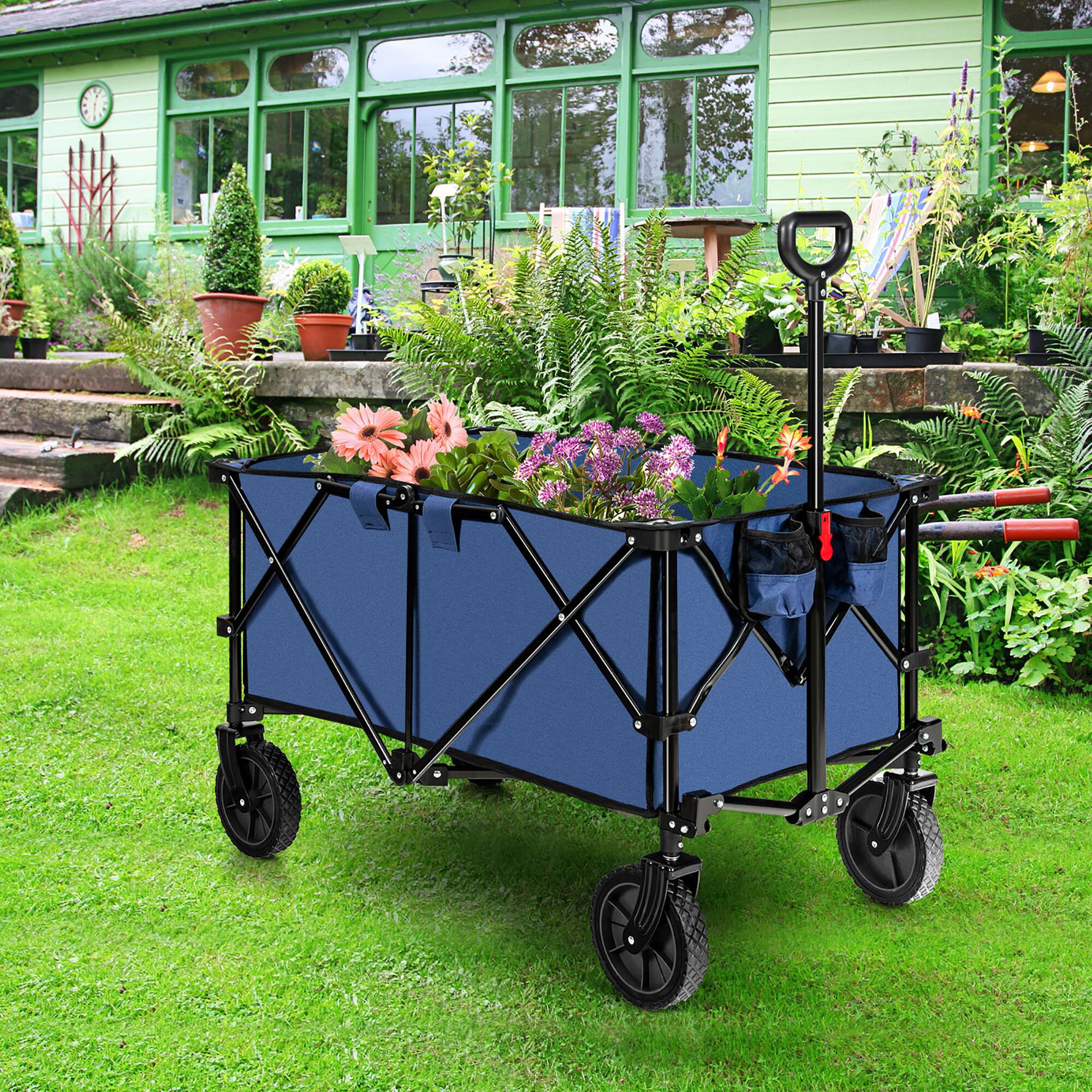 Alt View 1. Costway - Folding Collapsible Wagon Utility Camping Cart W/Wheels & Adjustable Handle Navy - Navy.