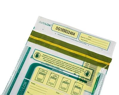 Sure, here is the corrected and grouped text:

---

**SafeLOK**

**DG105032404**

**State for Delivery:**
[Blank field for delivery state]

**Date:**
[Blank field for date]

**From:**
[Blank field for sender]

**To:**
[Blank field for recipient]

**Date:**
[Blank field for date]

**Instructions:**
- This bag is designed to be used with the SafeLOK system.
- Do not open the bag until you are ready to use it.
- The bag is tamper-evident and should not be reused.
- Follow the instructions provided with the SafeLOK system for proper use.

**SafeLOK**

---