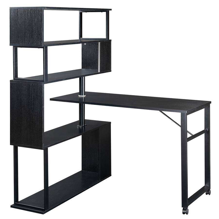 L Shaped Computer Desk With Storage Shelves, Hook And Monitor Stand, Modern Reversible Corner Gaming Table Sturdy Writing Workstation Space Saving Home Office B
