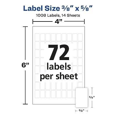 Label Size 3/8" x 5/8"  
1008 Labels, 14 Sheets  
4" x 6"  
72 labels per sheet  
5/8"  
3/8"