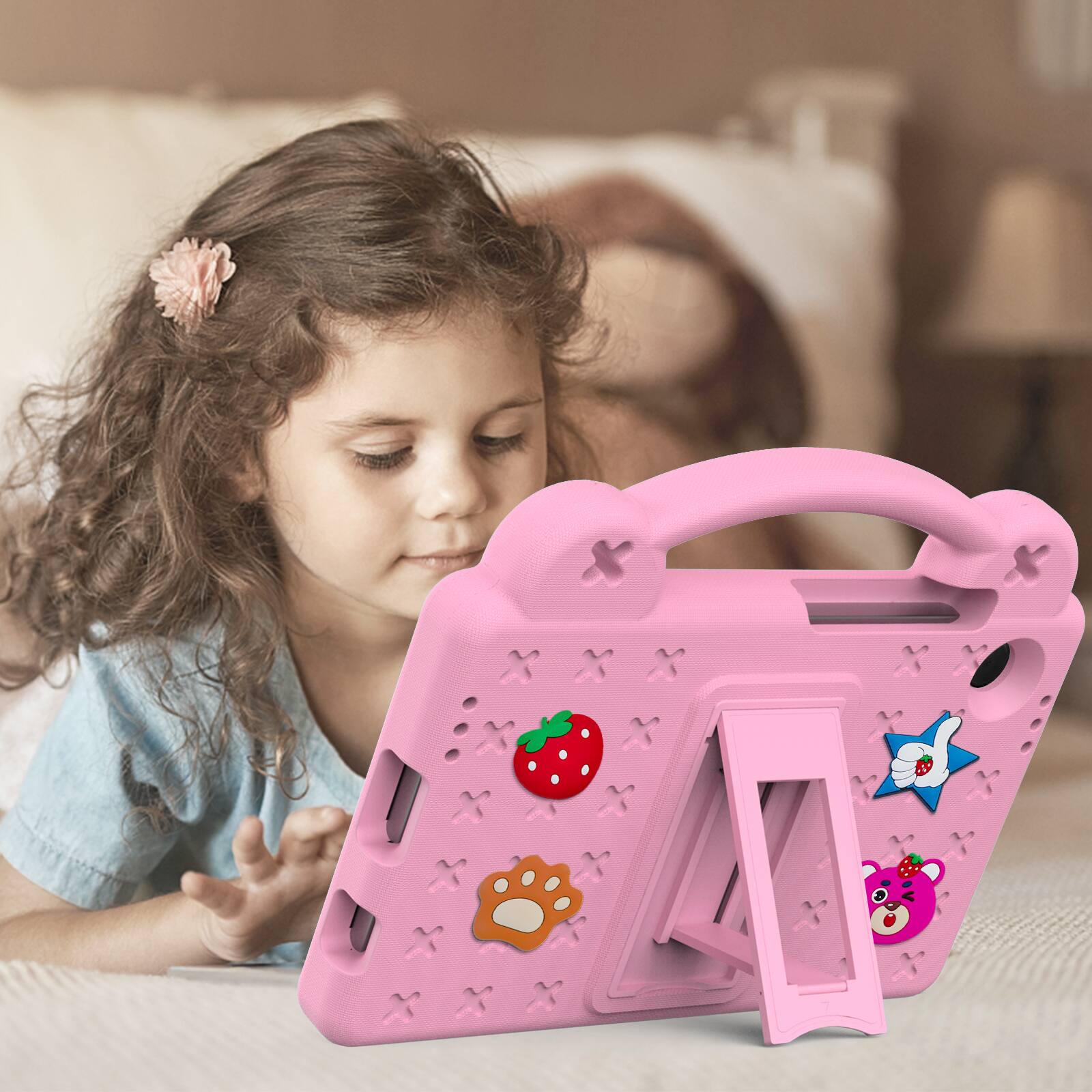 Alt View 1. Dteck - For Samsung Galaxy Tab A11 2025/ A9 2023 Cute Cartoon Kid Case Built-in Kickstand Handle Grip Shockproof Cover - Pink.