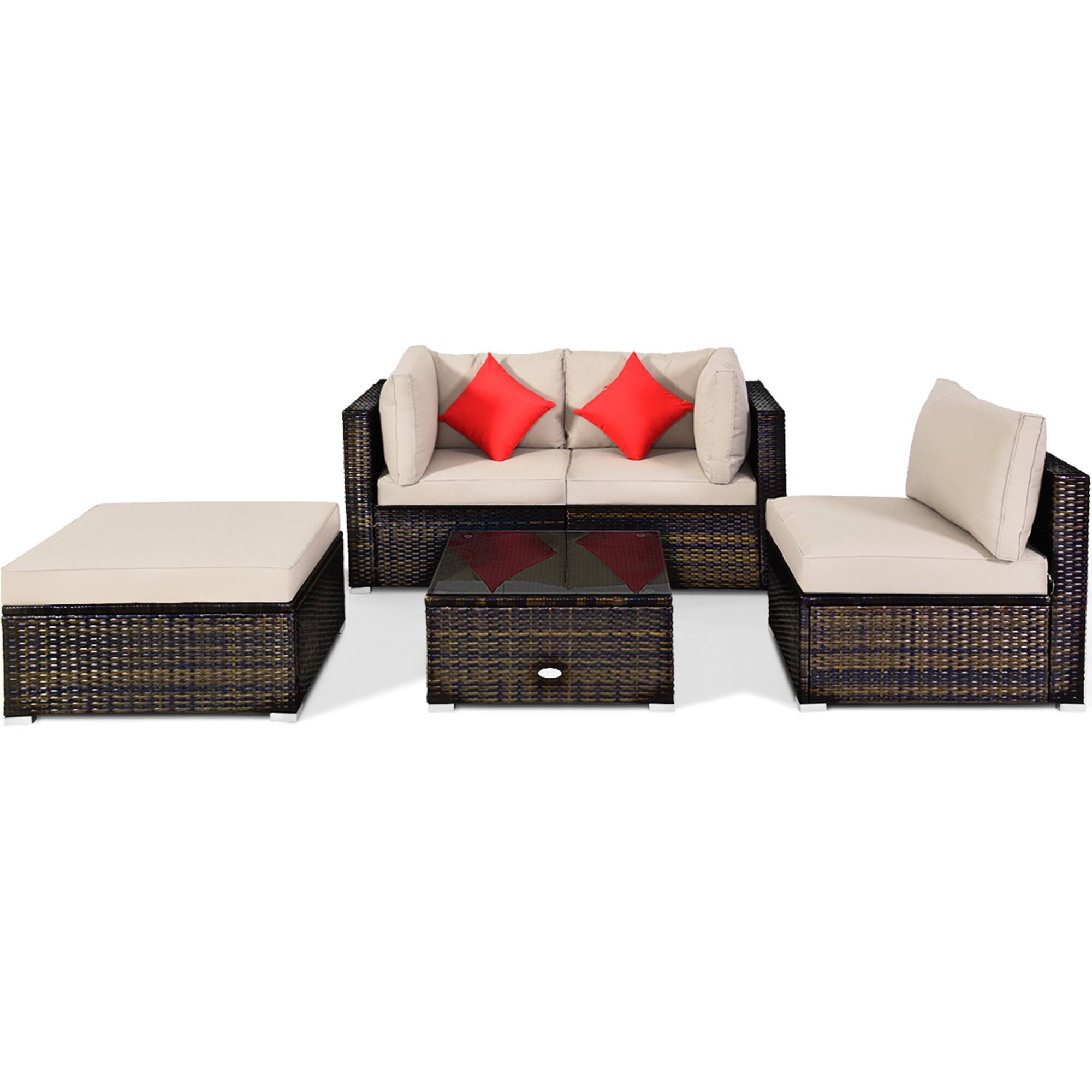 Alt View 5. Gymax - Gymax 5PCS Rattan Sectional Sofa Set Patio Furniture Set w/ Beige Cushion Pillow - Beige.