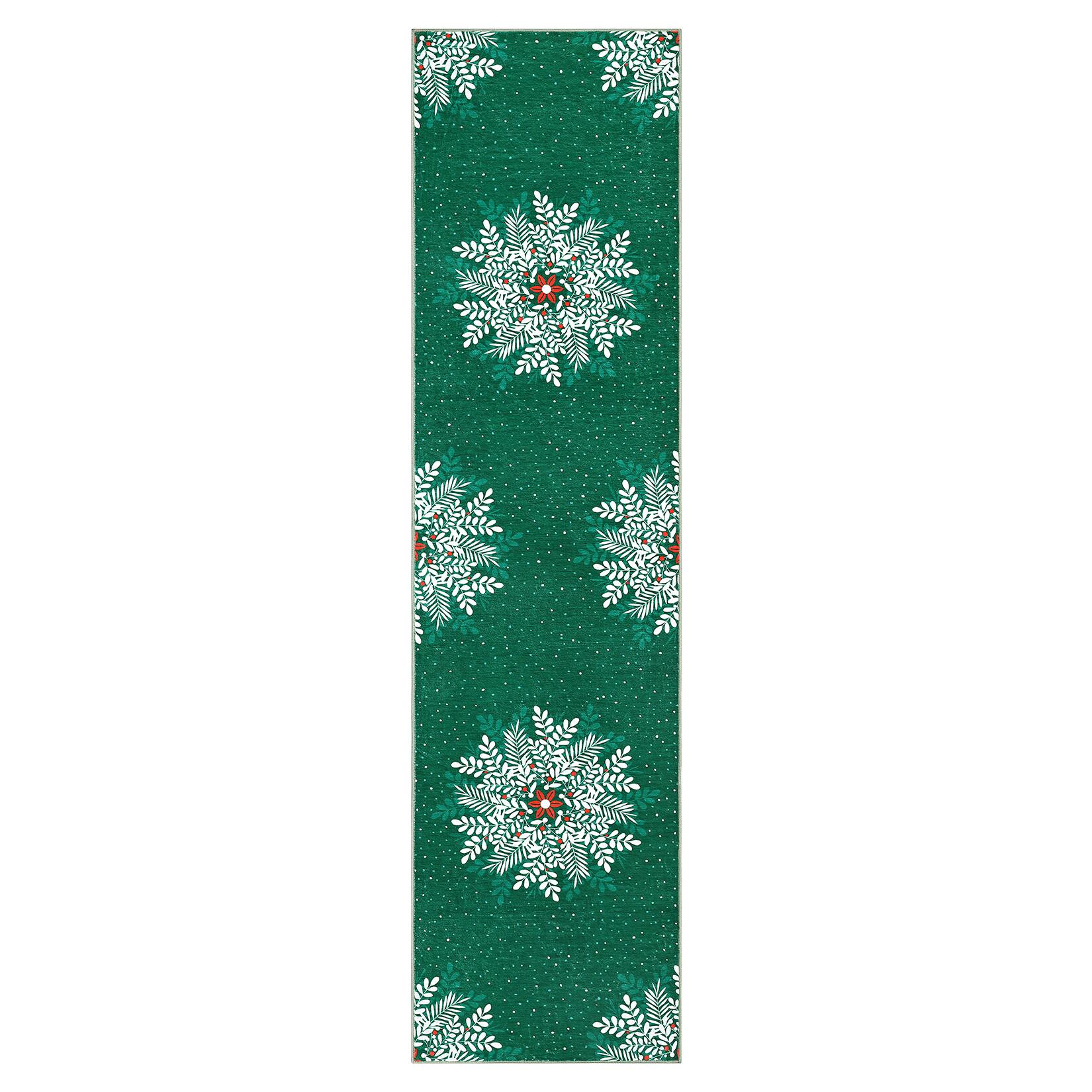 Front. Acekool - Christmas 2x10 Snowflake Washable Runner for Hallway Non Slip,Low Pile Runner,for Bedroom Room Green - Green.