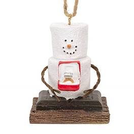 Ganz - Smores Marshmallow Snowman Man Presenting an Engagement Ring Christmas Ornament 2.4 inch - White