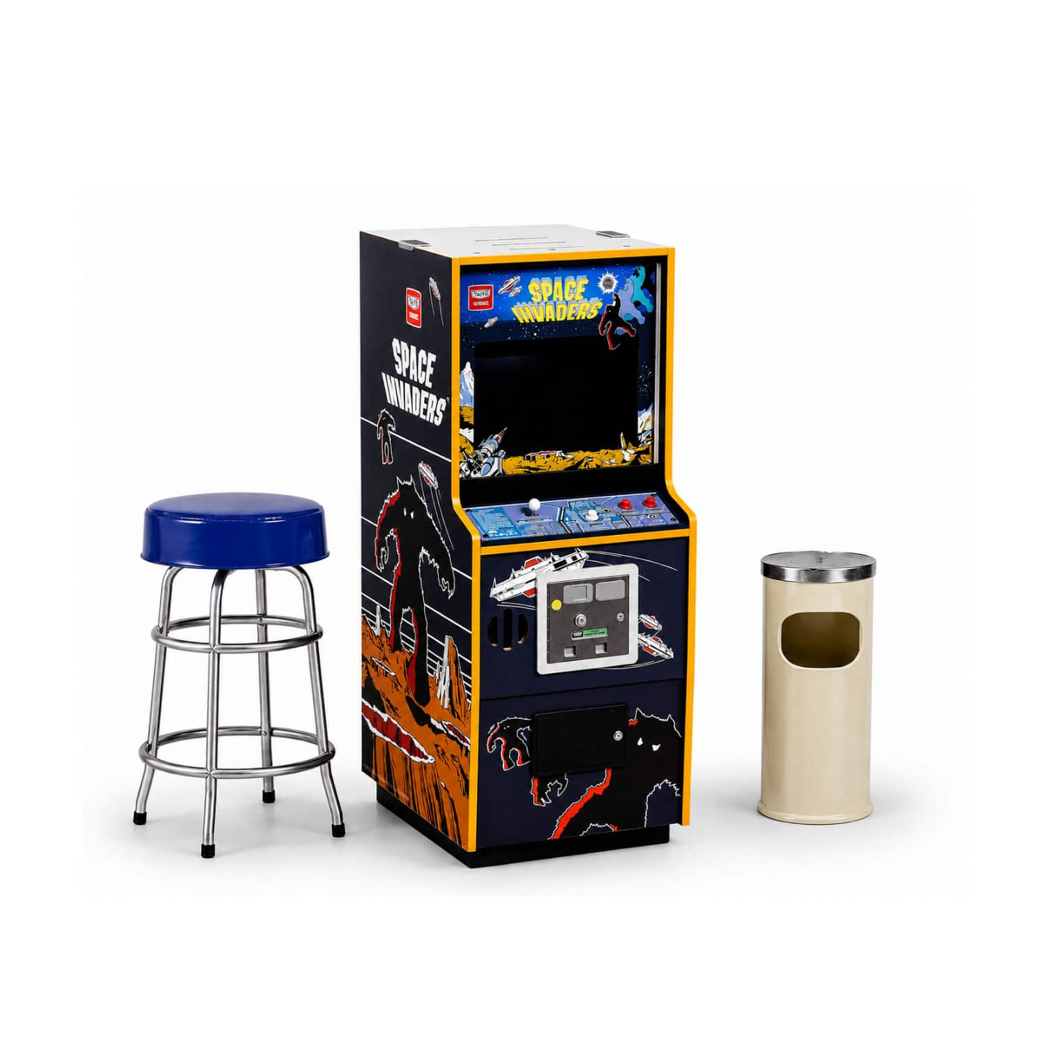 Numskull Quarter Arcades Space Invaders Mini Arcade with Bar Stool and Trash Can - Chrome [Digital]