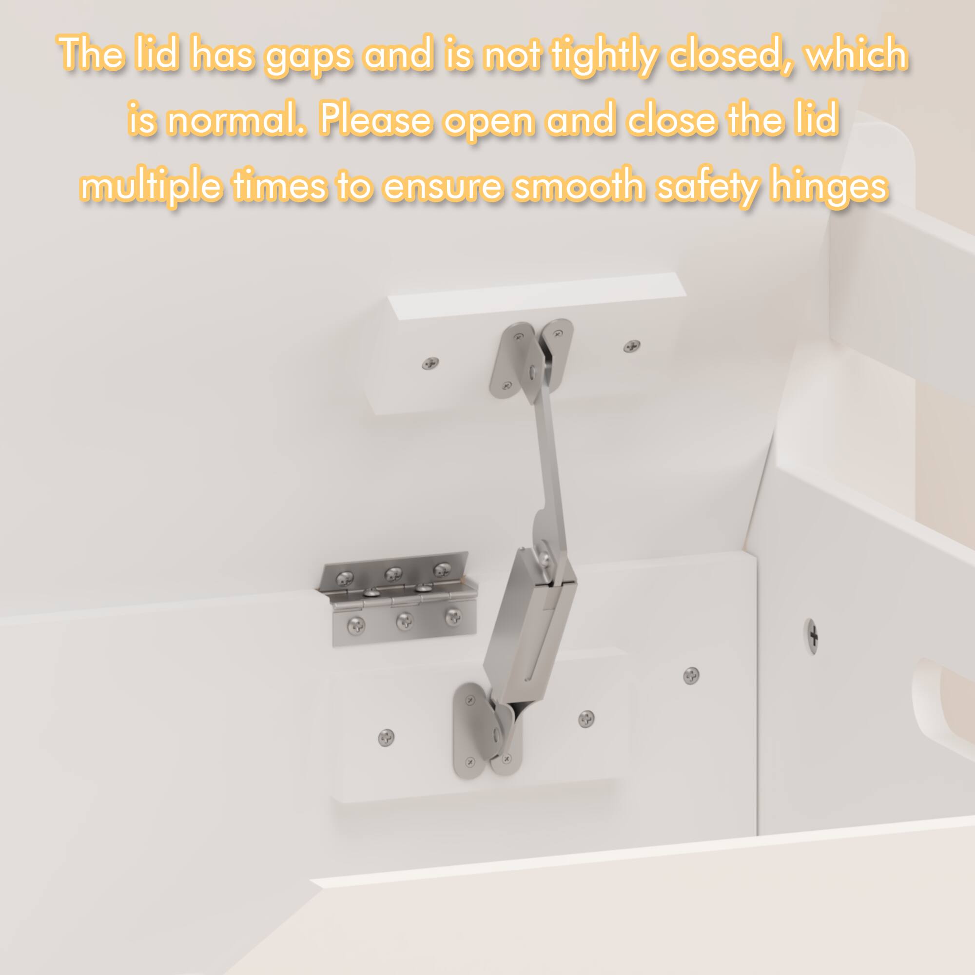 The lid has gaps and is not tightly closed, which is normal. Please open and close the lid multiple times to ensure smooth safety hinges