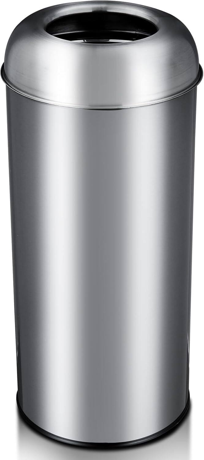 Front. Homhougo - 65L/17 Gallon Kitchen Trash Can, Commercial Large Capacity Stainless Steel Garbage Bin with Open Top Lid - Silver.
