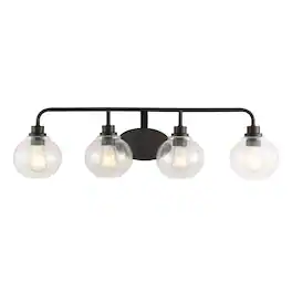 Jonathan Y - Sandrine 36" 4-Light Iron/Seeded Glass Cottage Rustic LED Vanity Light, Oil Rubbed Bronze - Oil-Rubbed Bronze