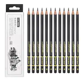 Unique Bargains - 12pcs 6B Sketch Pencils Professional Graphite Wood Break-Resistant for Artists Beginners Shading Doodling - Black