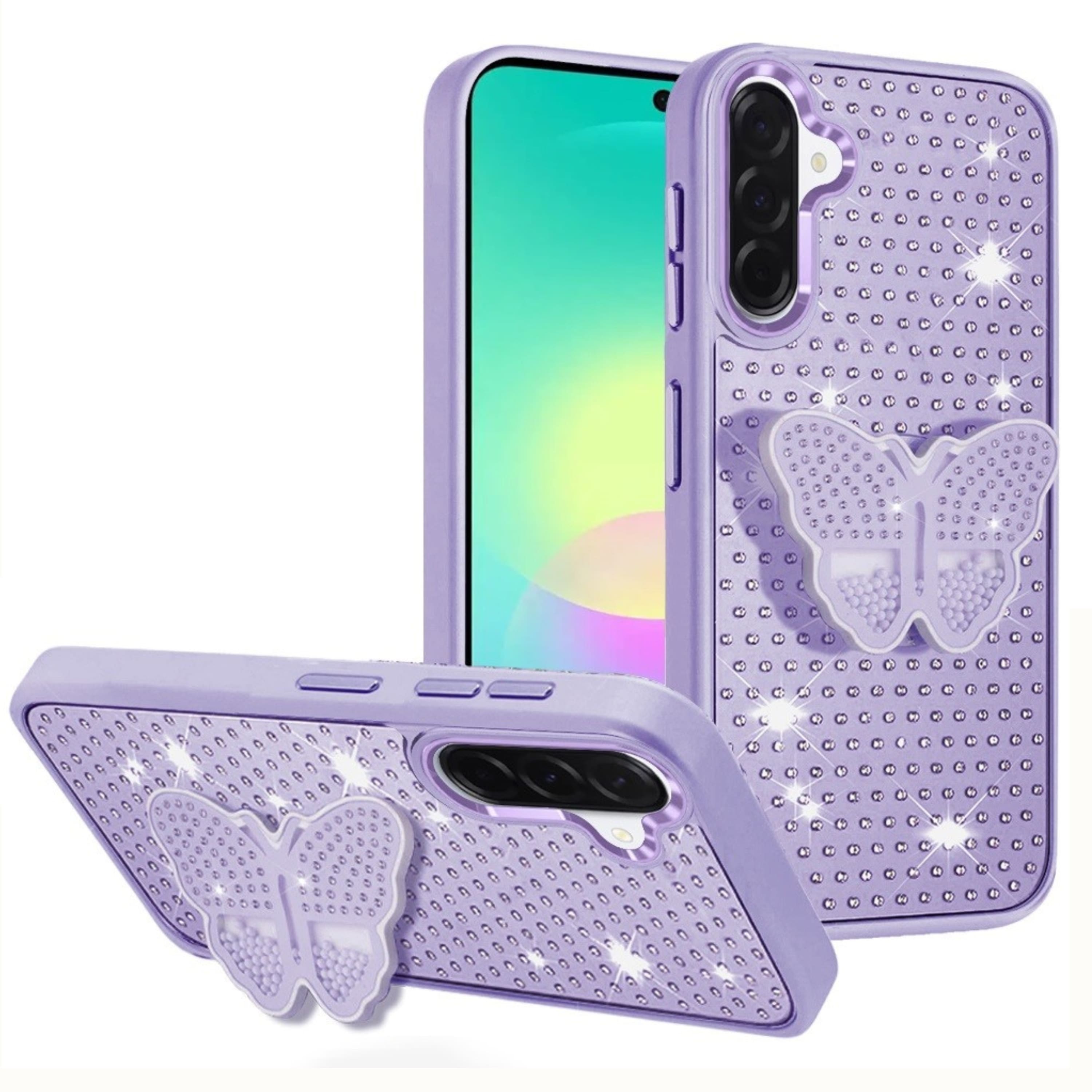 Kitcheniva - Rhinestone Butterfly Stand Protective Cover With Tempered Glass For Samsung A27 5G - Purple price history on PriceWatchPro