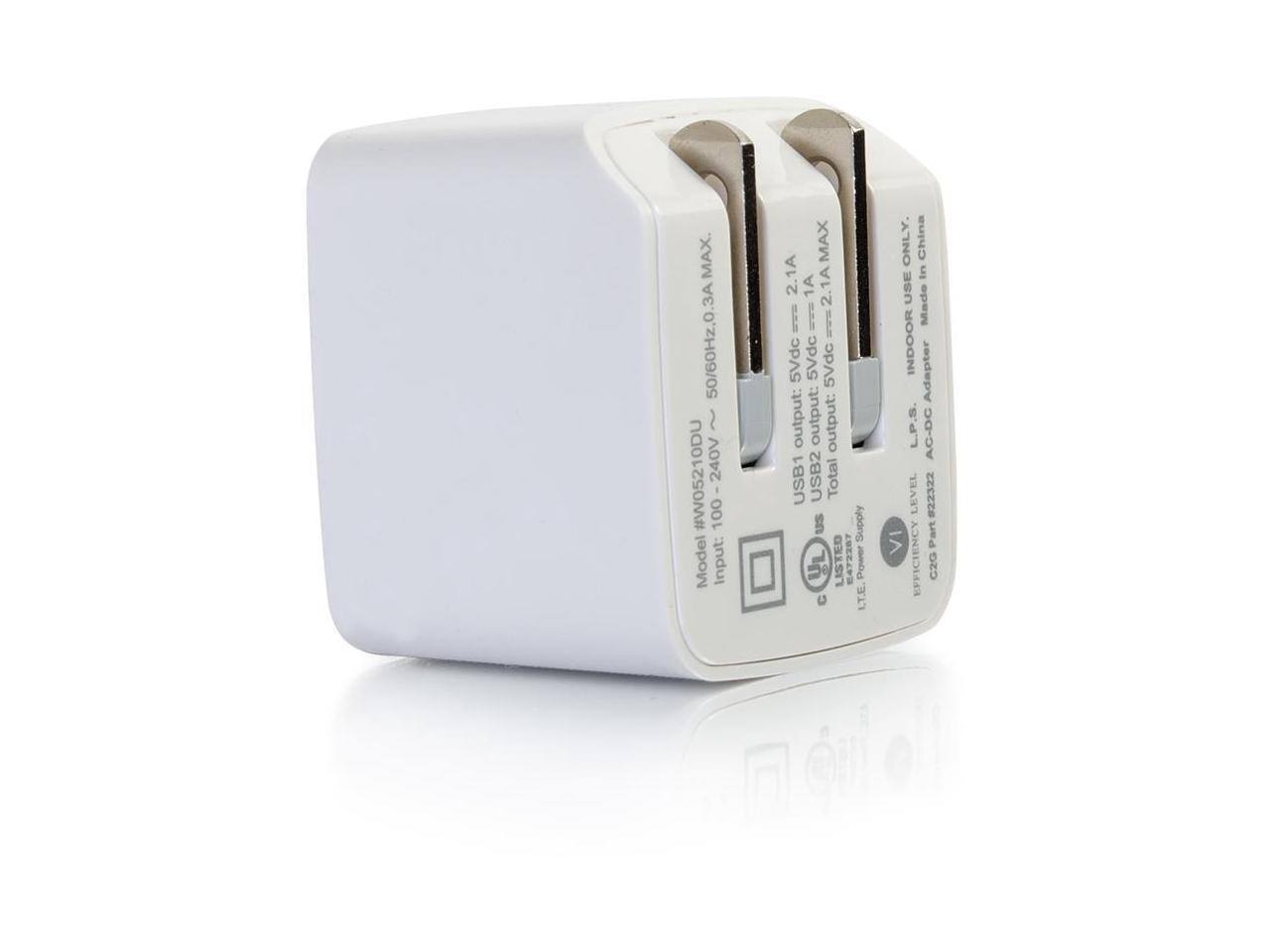 MAX 50/60Hz  
240V  
Model: #W05210DU  
Input: 2.1A 2.1A 2.1A  
Output: USB1 USB2  
Total USB Supply  
UL LISTED  
E47226  
Power C LT.E  
Made INDOOR Adapter  
L.P.S.  
AC-DC LEVEL  
#22322  
EFFICIENCY  
C2G  
China