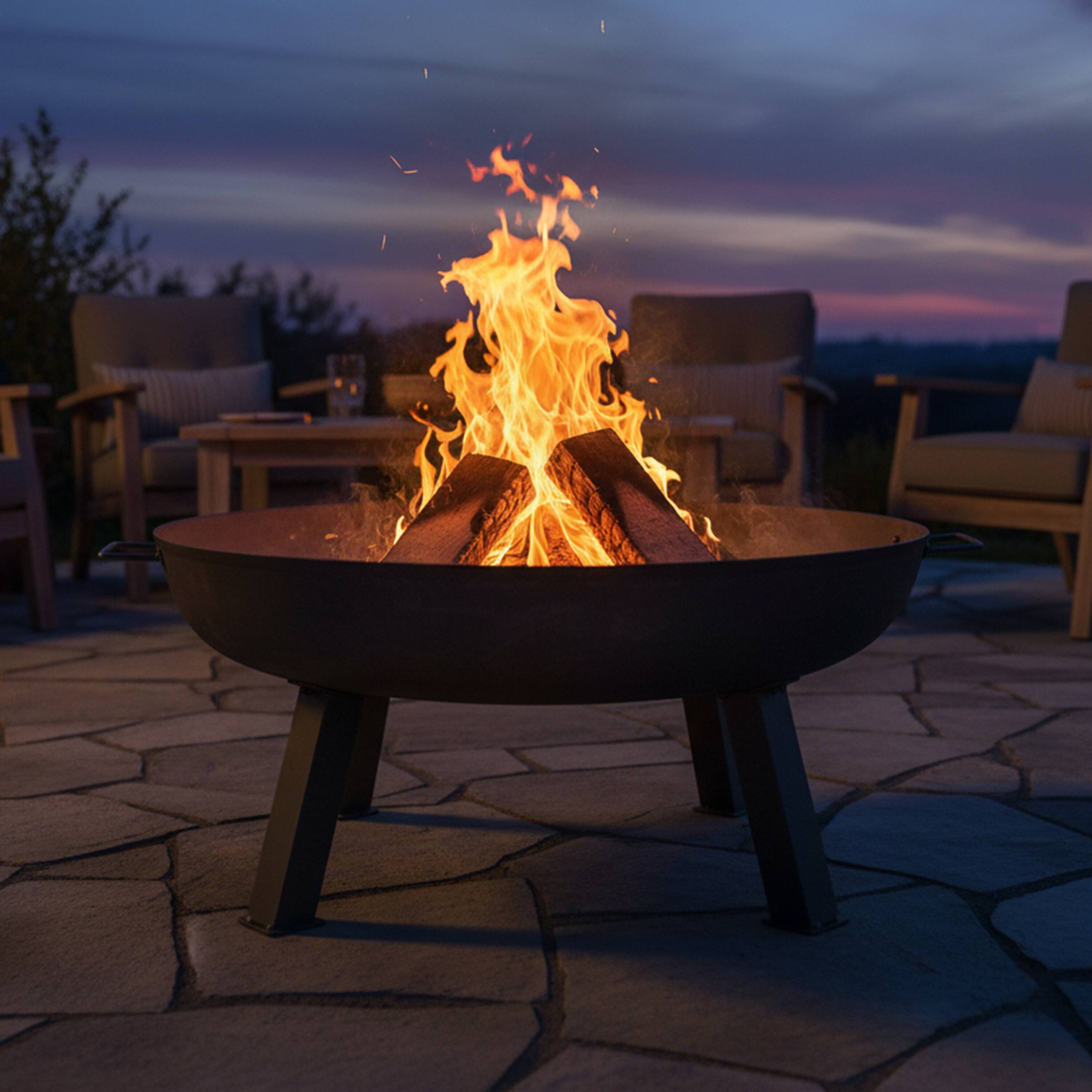 Alt View 2. Sunnydaze - 34 in Rustic Cast Iron Fire Pit Bowl with Stand - Gray.