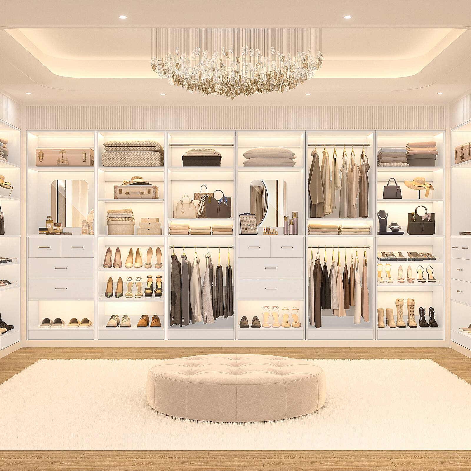 Alt View 3. Aheaplus - 25 Inch Closet System with 4 Wooden Drawers, Freestanding Closet Organizer with Mirror & Storage Shelves - White.