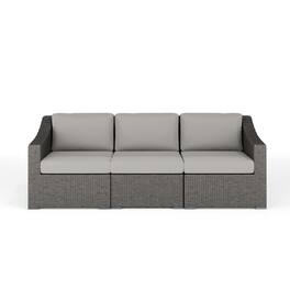 Martha Stewart - Bedford Outdoor Modular Rattan Wicker Sofa with All-Weather Cushions - Gray Cushions/Gray Frame
