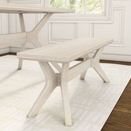 Plank+Beam - Cross Leg Dining Room Bench (48in / 1220mm) - White Sand Wirebrush