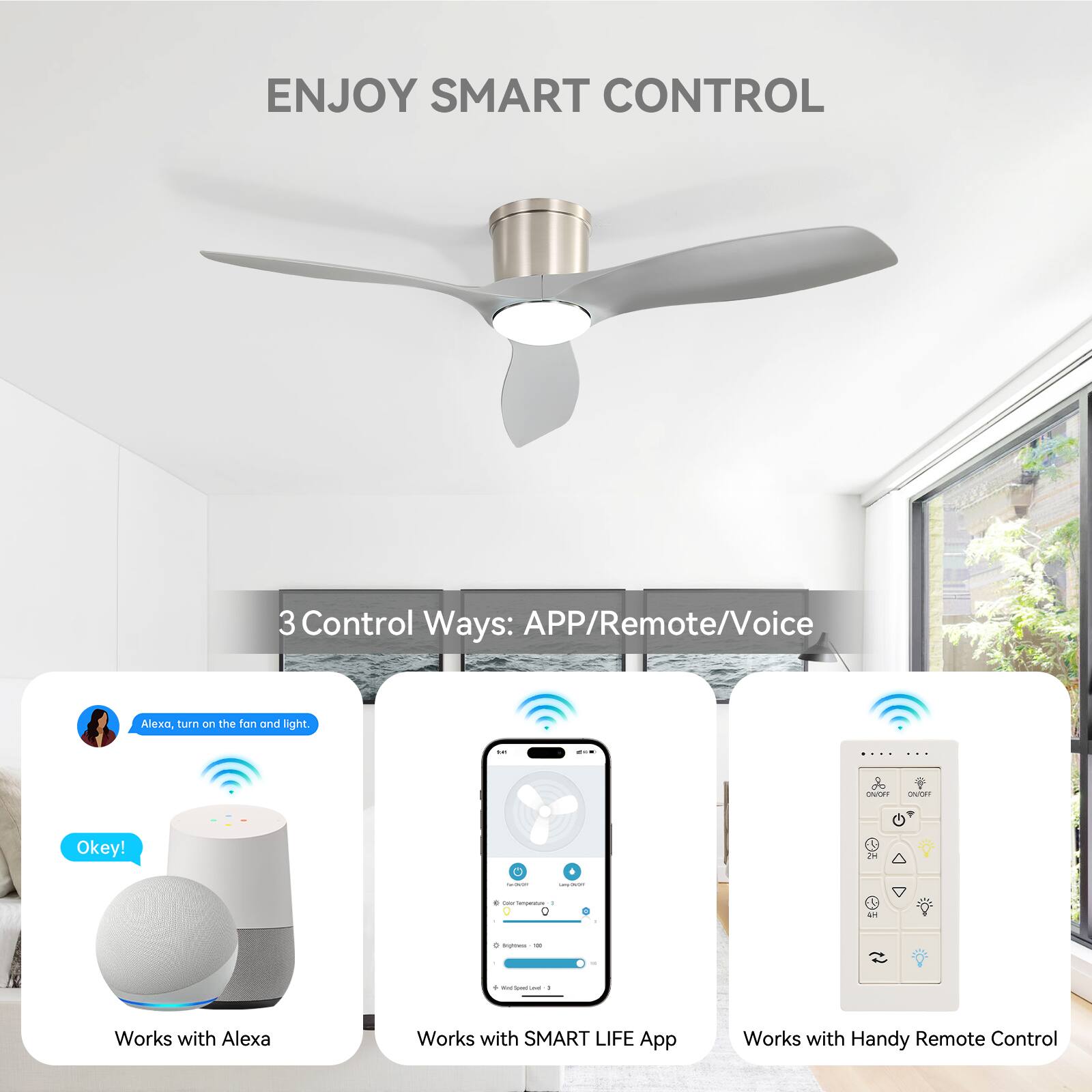 ENJOY SMART CONTROL

3 Control Ways: APP/Remote/Voice

- Works with Alexa
- Works with SMART LIFE App
- Works with Handy Remote Control