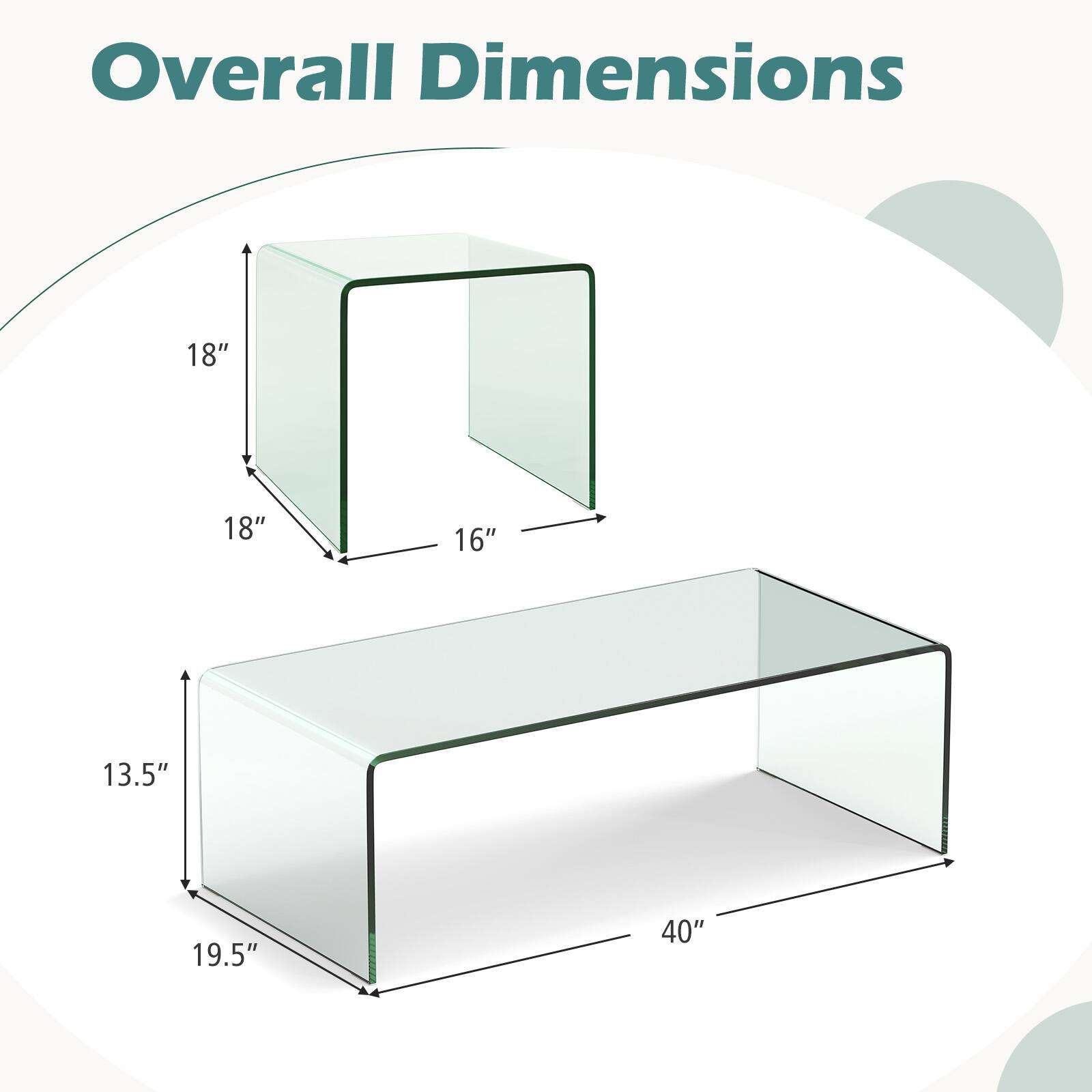 Overall Dimensions: 18" x 18" x 16" x 13.5" x 19.5" x 40"
