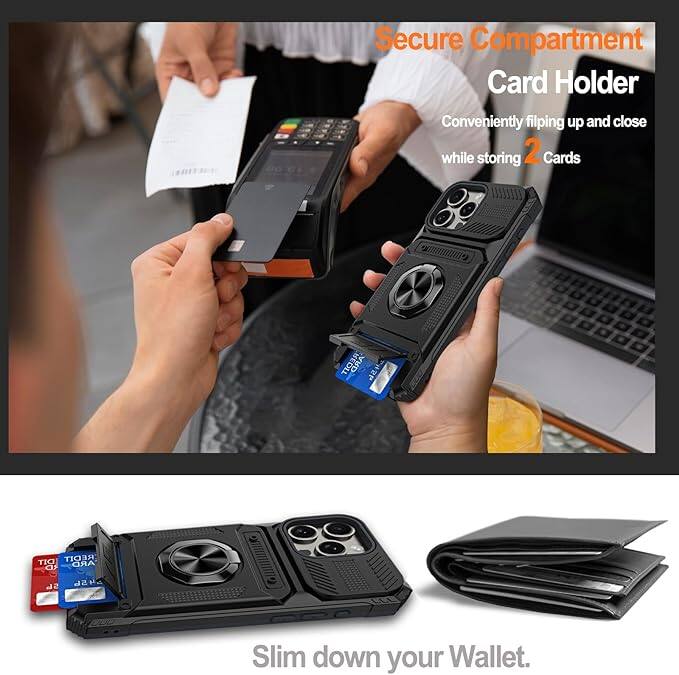 Secure Compartment Card Holder  
Conveniently flipping up and close while storing 2 Cards  

Slim down your Wallet.