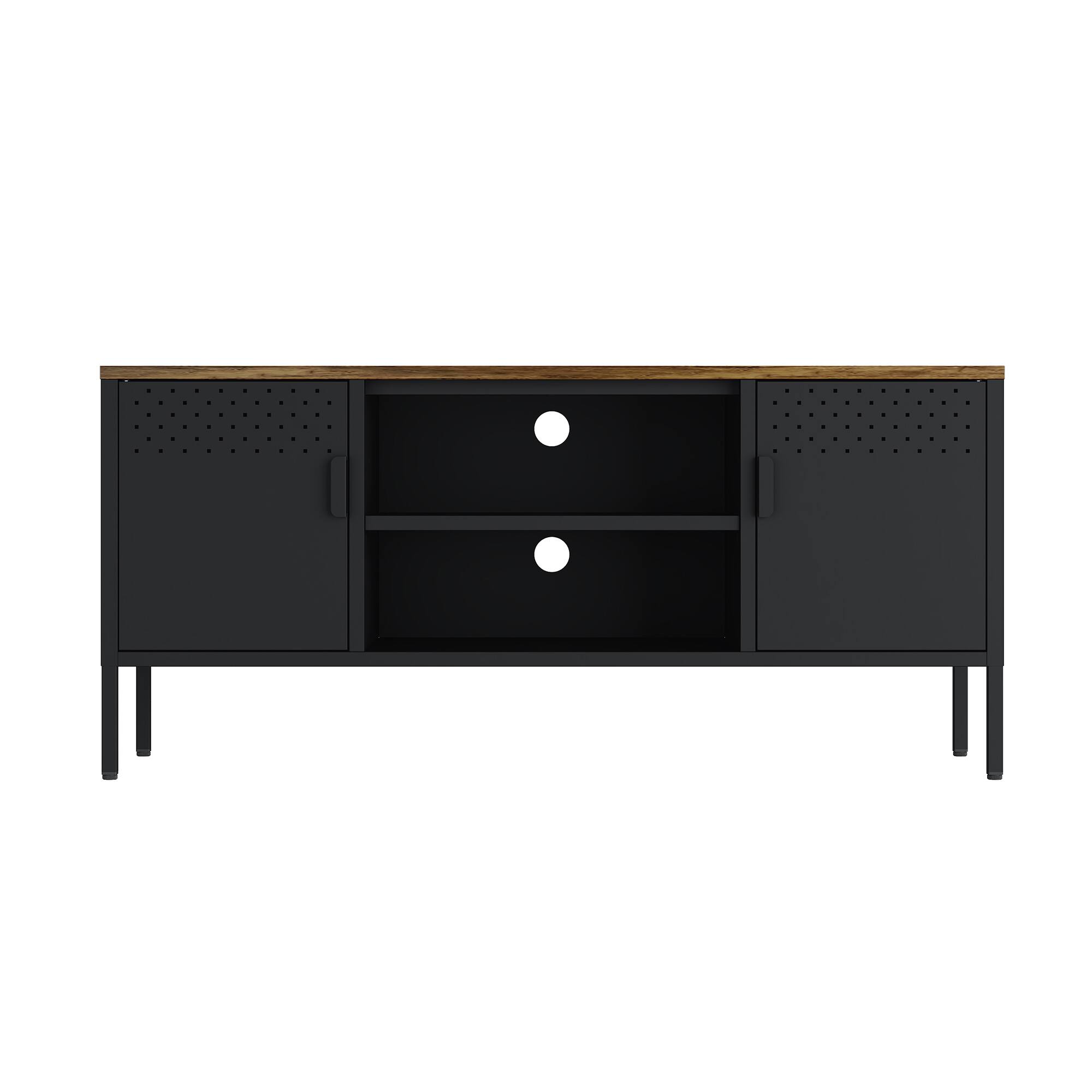 Angle. Spaco - Spaco Modern Metal TV Stand with Wood Top, 2 Storage Cabinets and Open Shelves, Cable Management, for 40 Inch TVs - Black.
