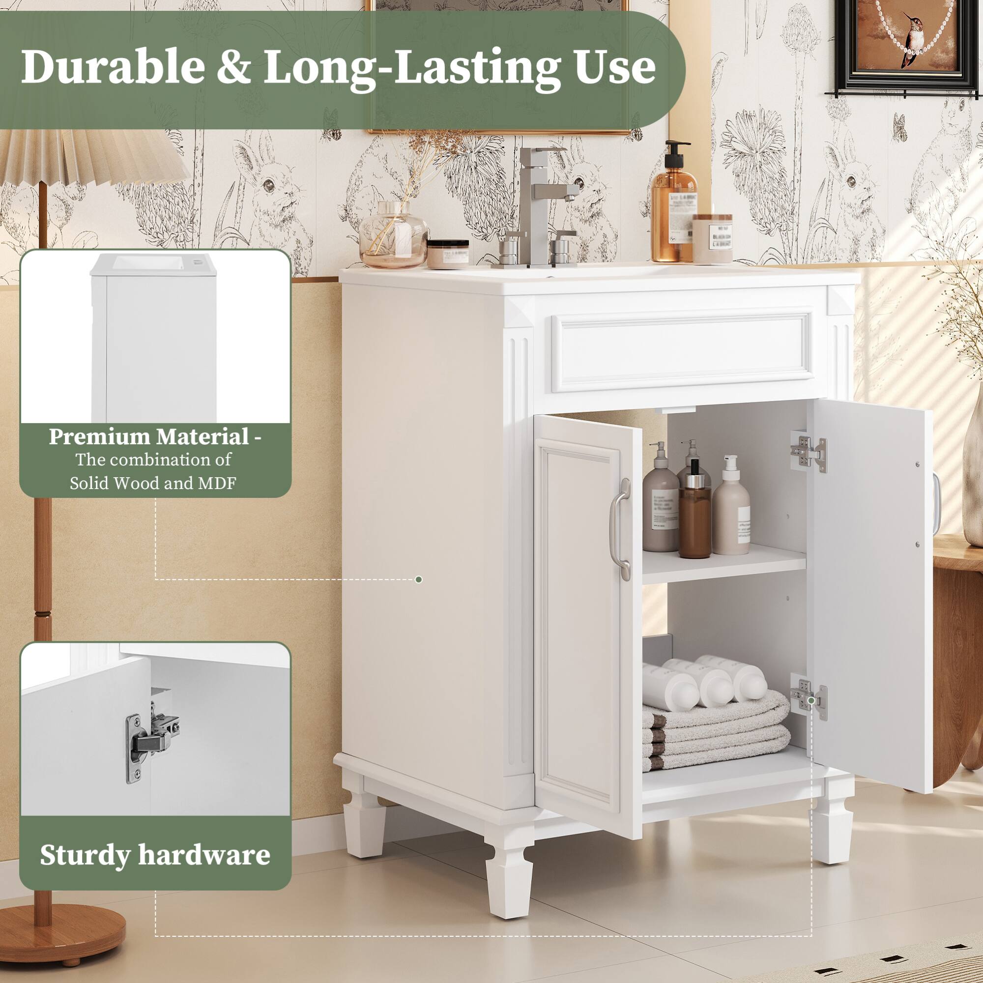 Durable & Long-Lasting Use

Premium Material - The combination of Solid Wood and MDF

Sturdy hardware