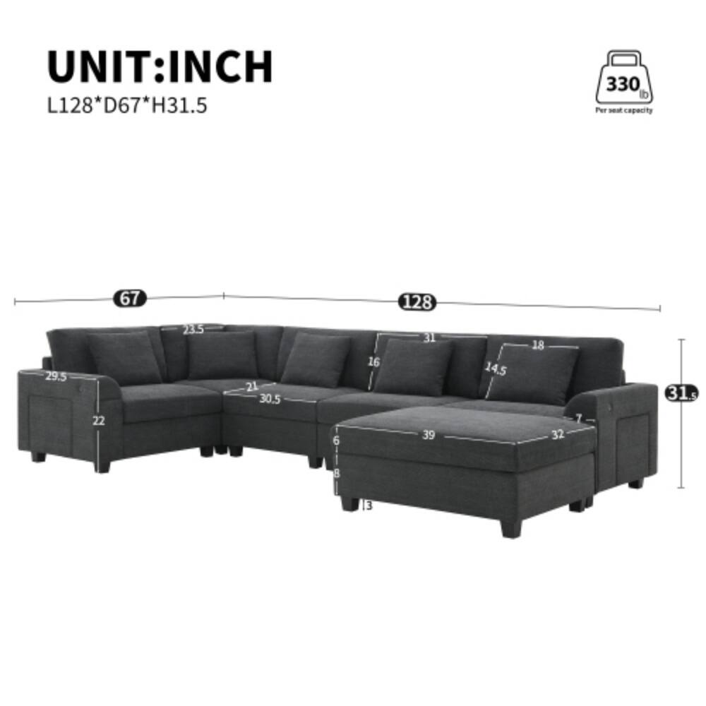 UNIT: INCH  
L128 * D67 * H31.5  
330 lb Per seat capacity  
67  
128  
29.5  
22  
235  
21  
30.5  
6  
16  
31  
39  
14.5  
18  
32  
7  
31.5
