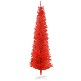 Homcom - Artificial Pencil Christmas Tree, Slim Xmas Tree with 499 Realistic Branch Tips and Plastic Stand - Red