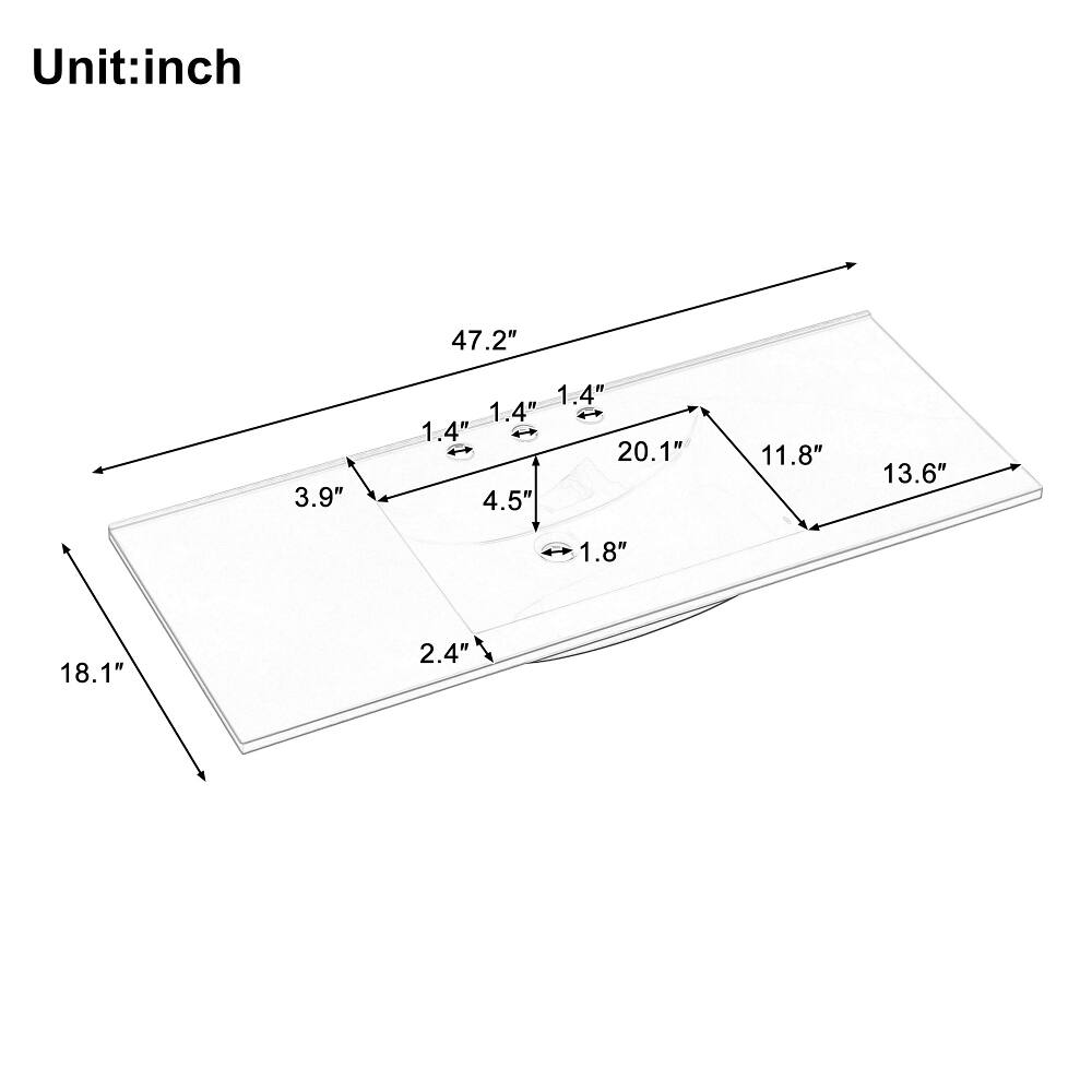 Unit: inch

47.2"
3.9"
1.4" 1.4" 1.4" 20.1" 4.5"
11.8"
13.6"
1.8"
18.1"
2.4"