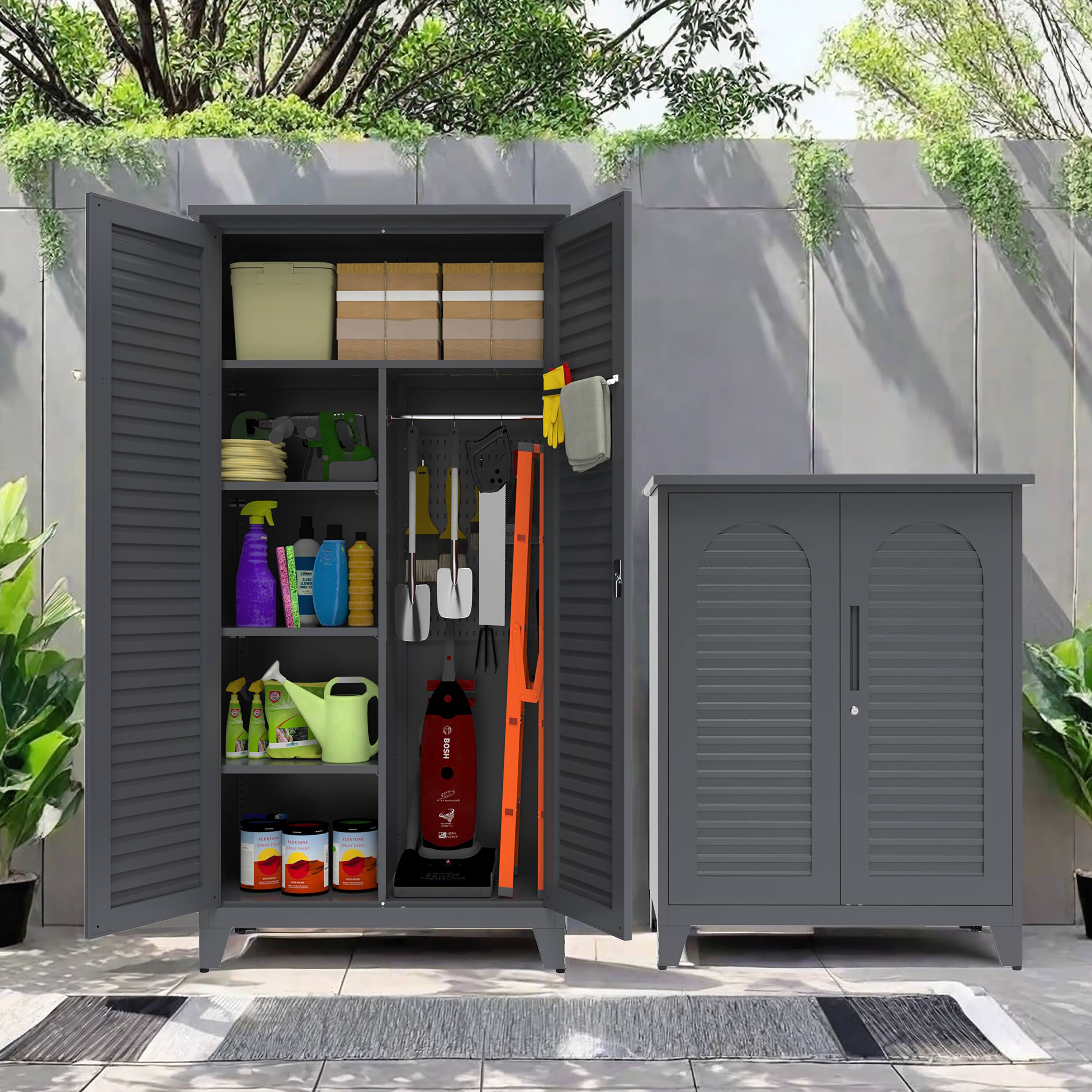 Aukfa - 47" Tall Metal Tool Storage Cabinet - Ample Storage for Garage, Warehouse, Office, Utility Room - Slate