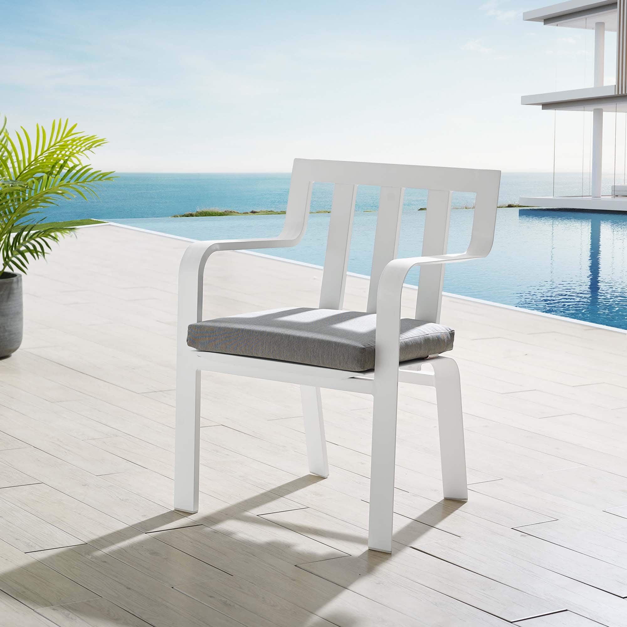 Baxley Stackable Outdoor Patio Aluminum Dining Armchair by Modway - White Gray