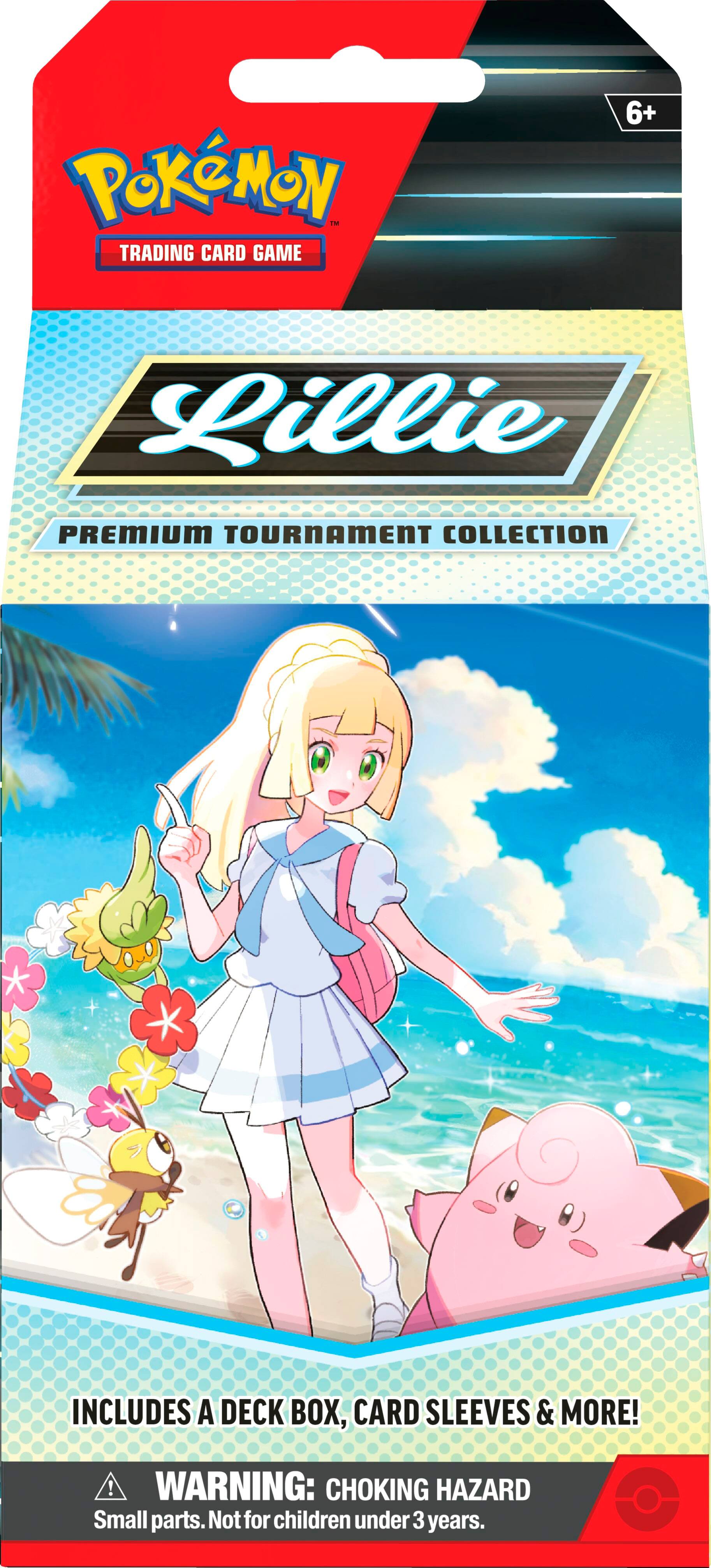 Pokemon 1 Trading Card Game 6+ Lillie Premium Tournament Collection includes a deck box, card sleeves, and more! Warning: Choking Hazard. Small parts. Not for children under 3 years.