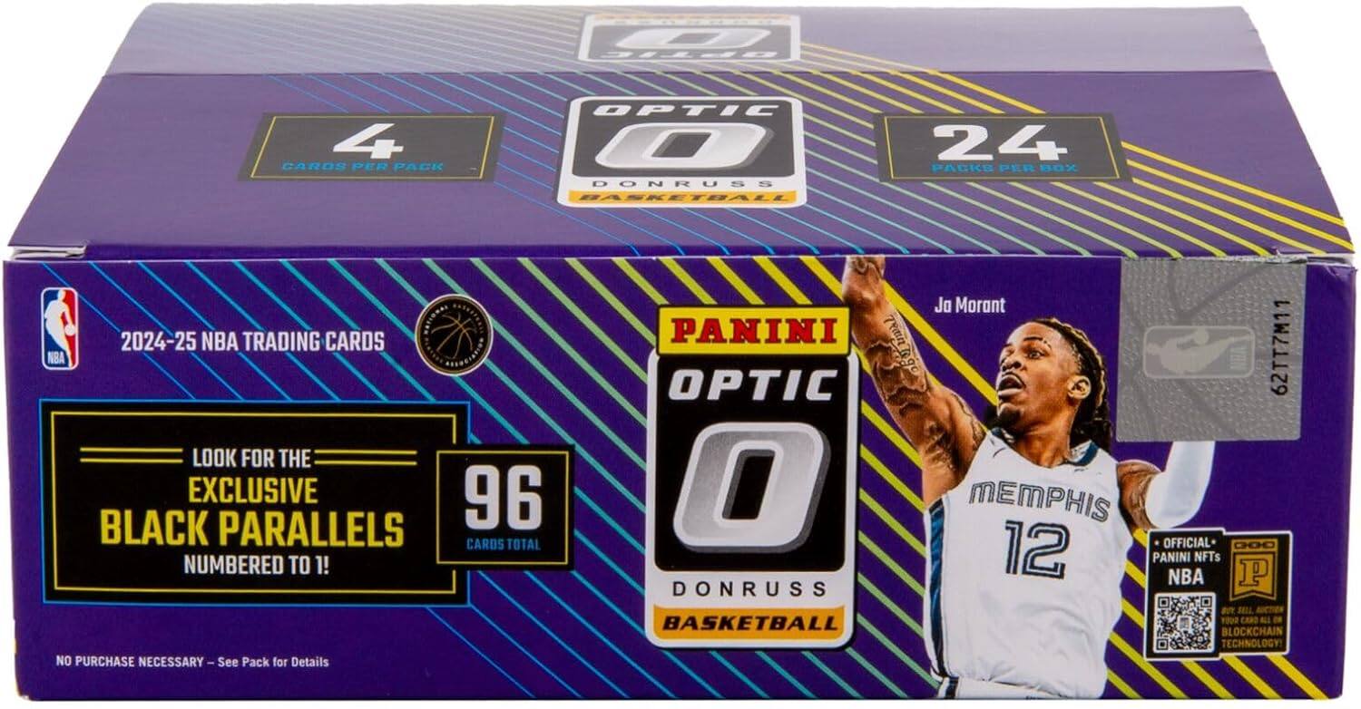 C BPTIE 4 CARDS PER PACK OPTIC Q DONRUSS BASKETBALL 24 PACKS PER BOX 2024-25 NBA TRADING CARDS NBA LOOK FOR THE EXCLUSIVE 96 BLACK PARALLELS CARDS TOTAL NUMBERED TO 1! NO PURCHASE NECESSARY-See Pack for Details Jo Morant PANINI 62TT7M11 OPTIC O MEMPHIS 12 OFFICIAL* C00 PANINI NFTs NBA P DONRUSS M SELL BASKETBALL 1900 CARD BLOCKCHAIN TECHNOLOGY!