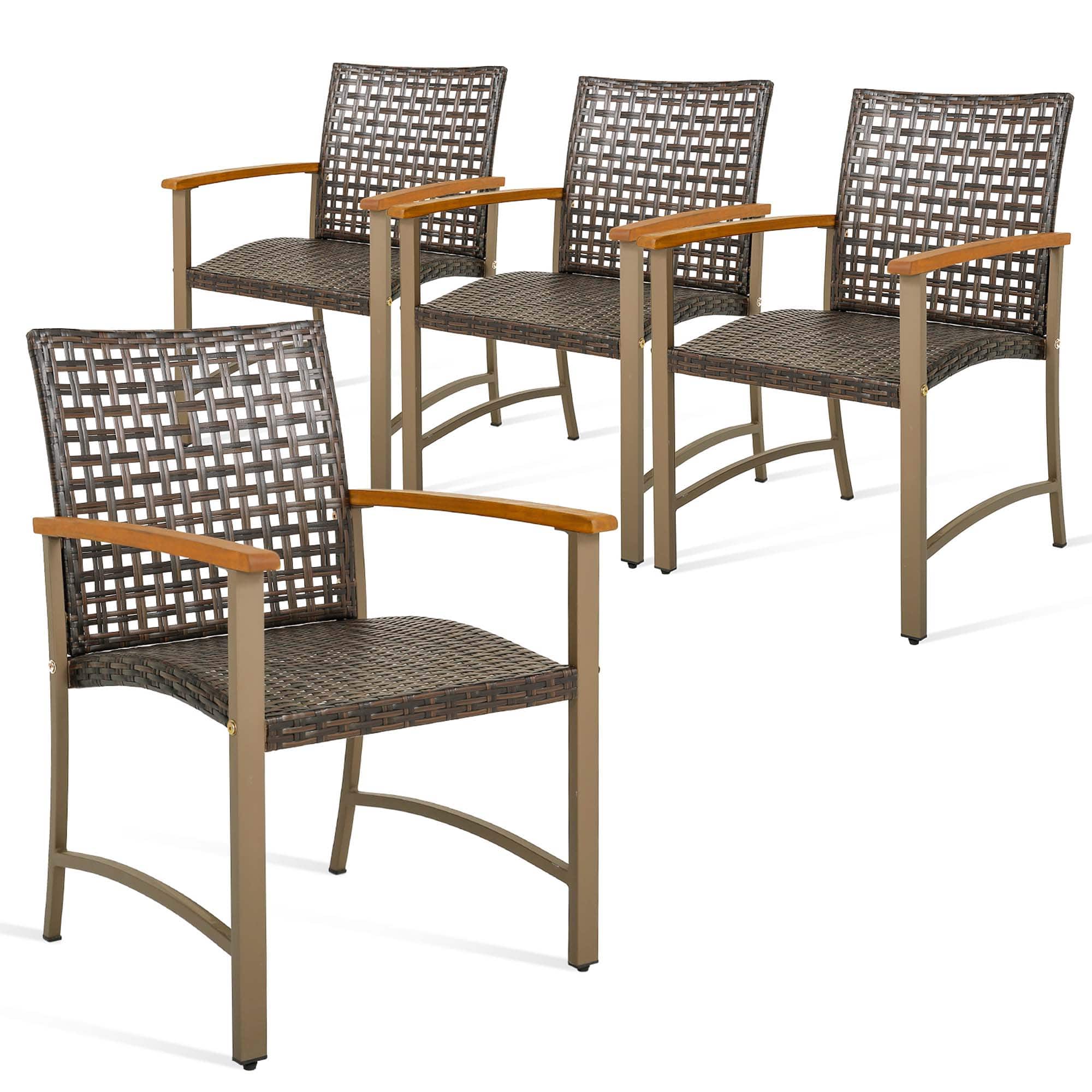 Costway - Set of 4 Patio Dining Chairs Outdoor Wicker Armchairs with Acacia Wood Armrests - Mix Brown,Natural,Silver price history on PriceWatchPro