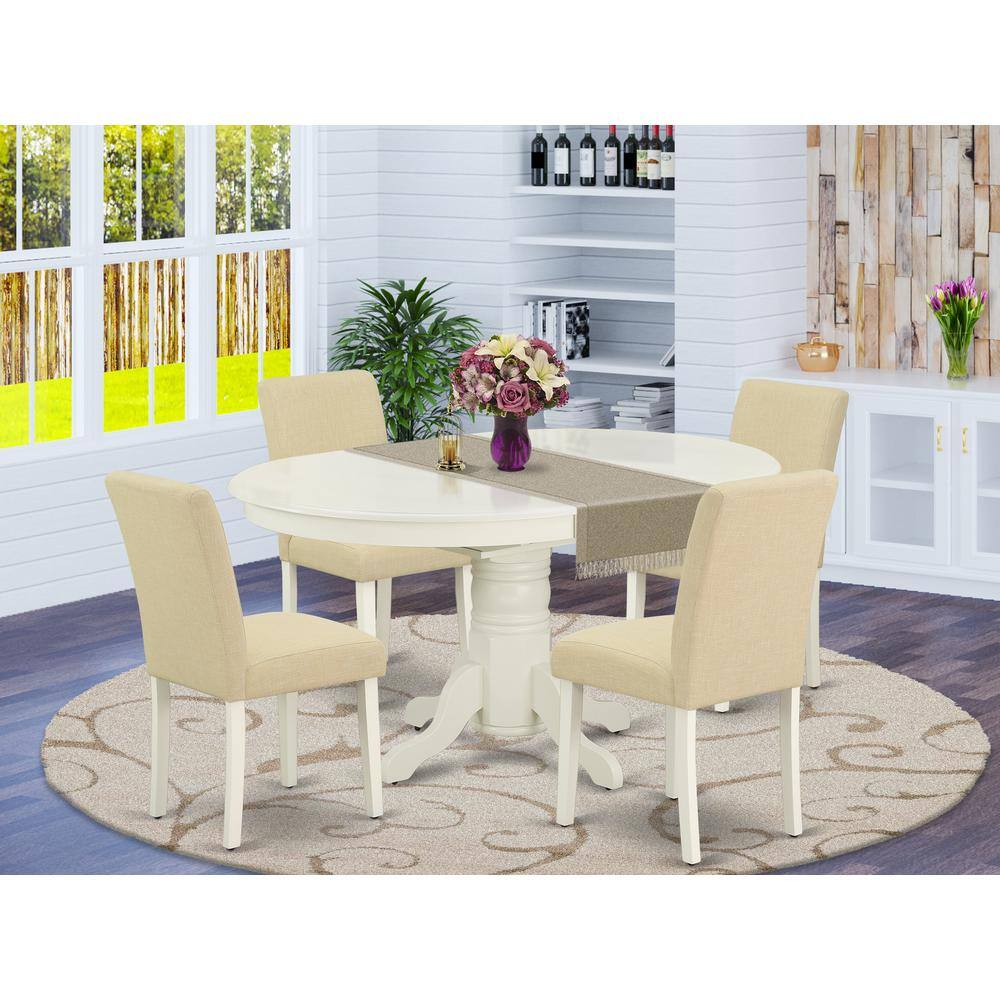 Left. East West Furniture - Dining Room Set Linen White - Brown.