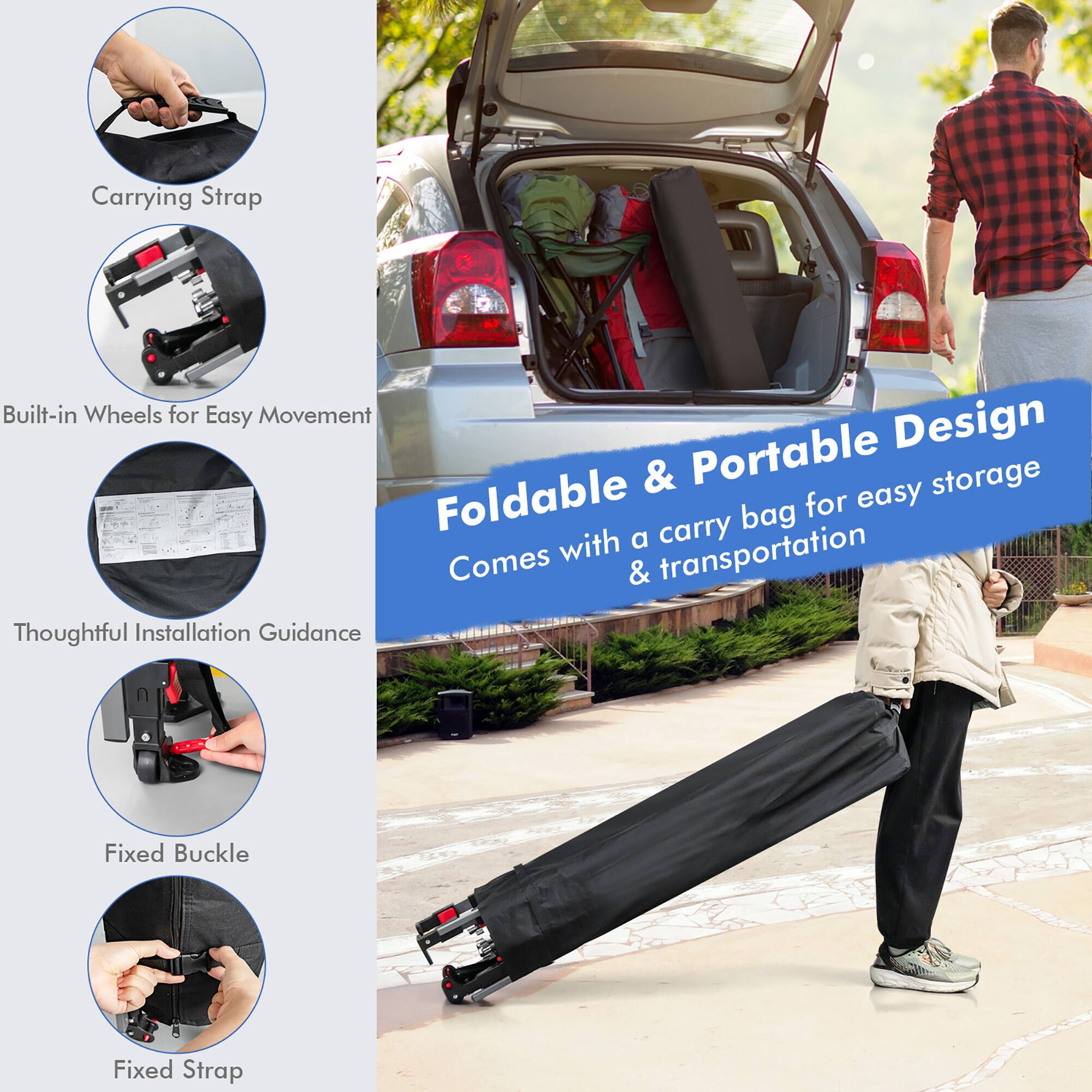 - Carrying Strap
- Built-in Wheels for Easy Movement
- Thoughtful Installation Guidance
- Fixed Buckle
- Fixed Strap

Foldable & Portable Design  
Comes with a carry bag for easy storage & transportation