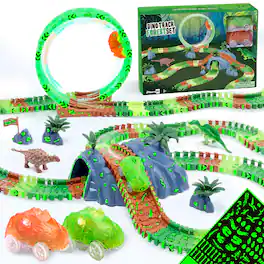 JitteryGit - Dino Track Forest Track Car Glow in the Dark Set Xmas Gift