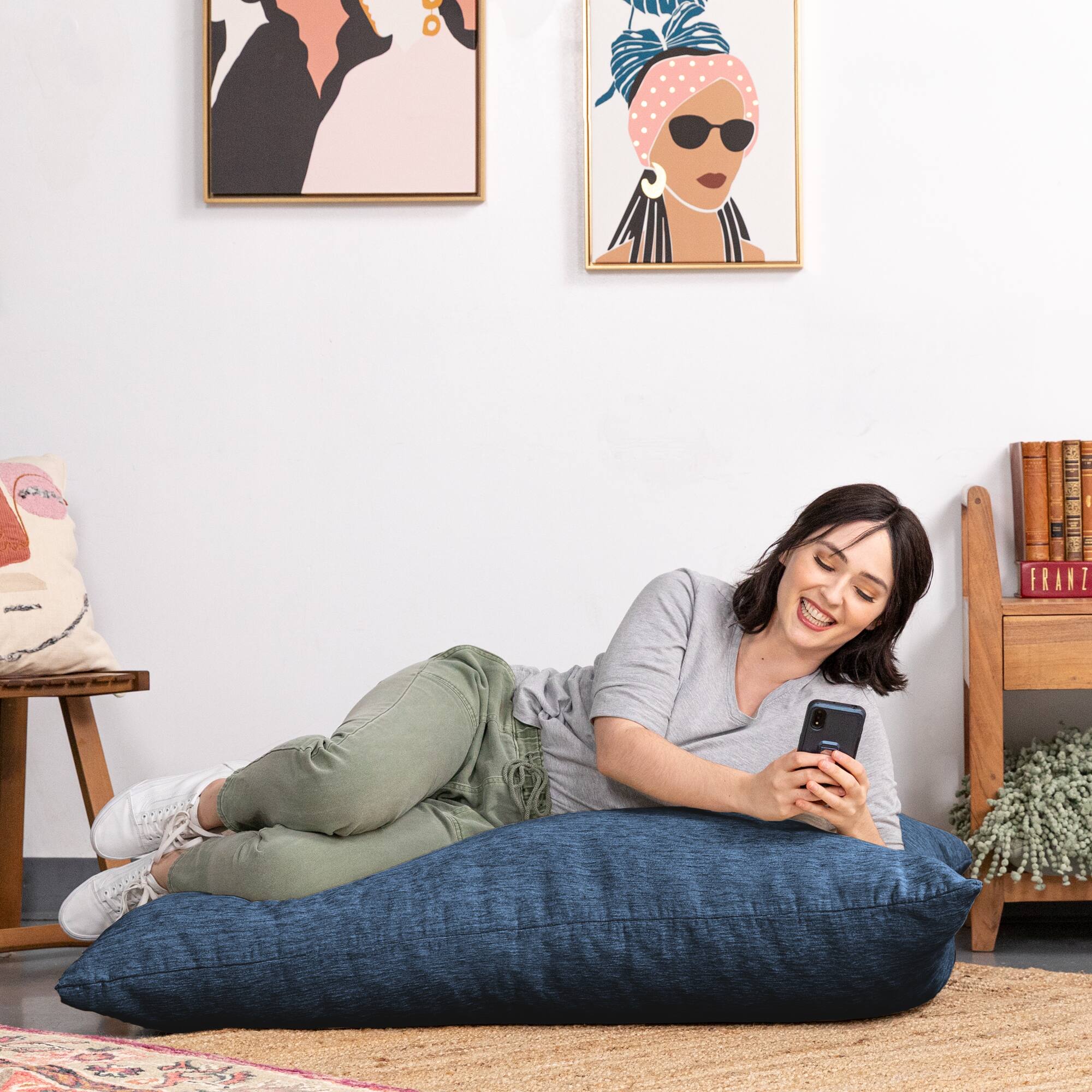 Back. Jaxx - Jaxx Pillow Saxx 3.5 Foot Giant Décor Floor Pillow, Premium Chenille Cover, Navy - Navy Blue.