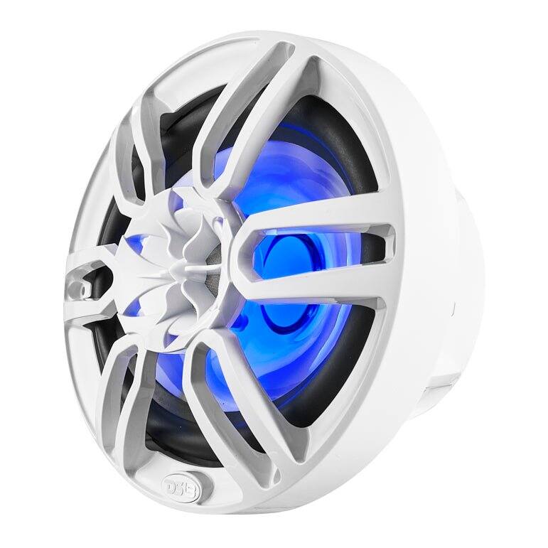 Left. DS18 Audio - NXL 6x9" 2-way Coaxial Speaker with RGB LED Lights and Built-in Driver (Pair), 125W RMS 4-Ohm - White.