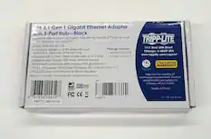 USB 3.1 Gen 1 Gigabit Ethernet Adapter with 3-Port Hub-Black
Add three USB-A ports and Gigabit Ethernet via the USB-C™ port on your tablet, Ultrabook or computer.
TRIPP-LITE Model: U460-003-3A1GB
1111 West 35th Street
Chicago, IL 60609 USA
www.tripplite.com/support
Supports USB 3.1 Gen 1 data transfer rates up to 5 Gbps
Supports true 10/100/1000 Mbps network speeds
Backward compatible with previous USB generations
All 3 ports support USB Battery Charging (BC) specification v1.2
Plug and play-no software or drivers required
TRIPP-LITE has a policy of continuous improvement. Product specifications are subject to change without notice.
Made in China
3-Year Limited WARRANTY
ISO 9001
FC CE
USB Type-C™ and USB-C™ are trademarks of USB Implementers Forum
Package Includes:
- U460-003-3A1GB
- Owner's Manual
SKU: 3140CTTCU