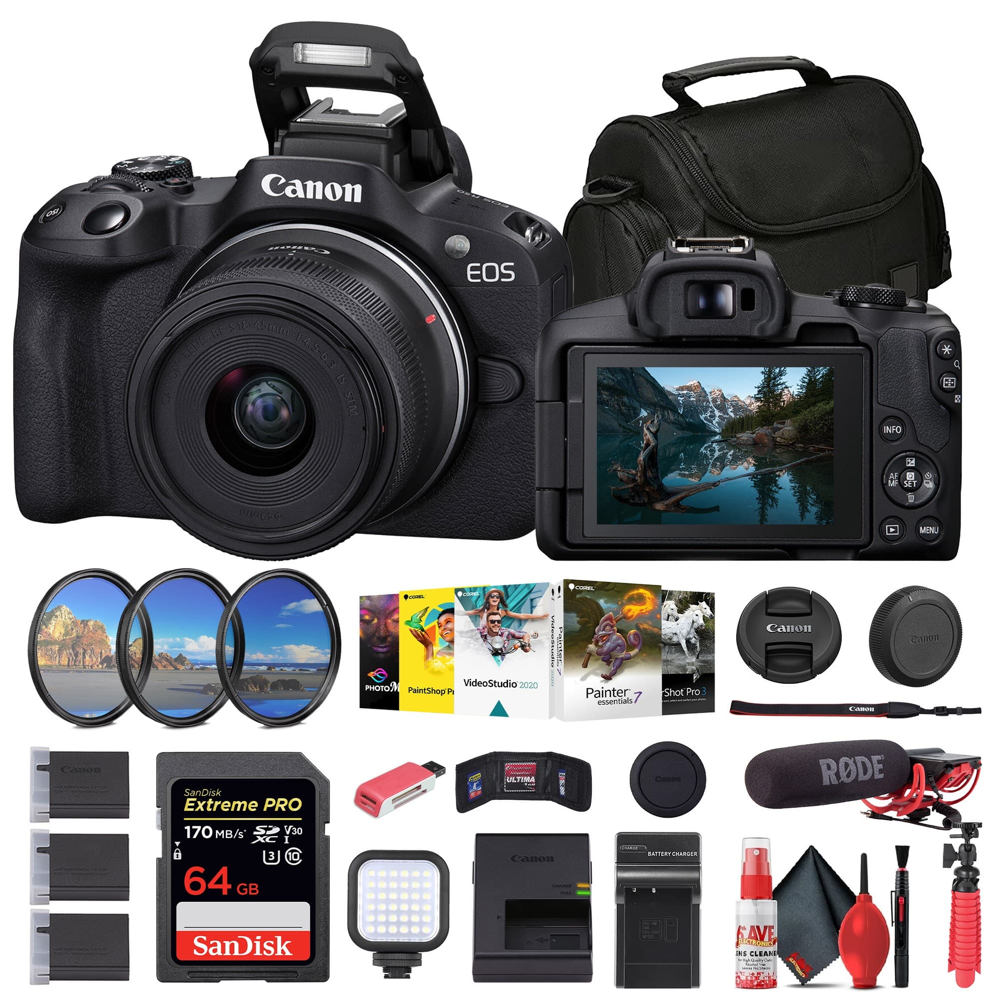 Canon - EOS R50 Mirrorless Camera with 18-45mm Lens + 64GB Card + Bag + More - Black