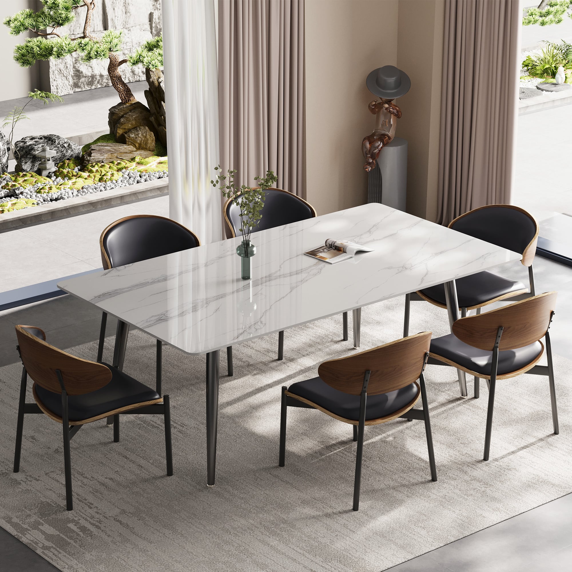 luck idea - 70.8" Long dining table, Sintered stone top, Metal legs - Bright White