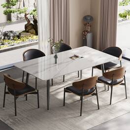 luck idea - 70.8" Long dining table, Sintered stone top, Metal legs - Bright White