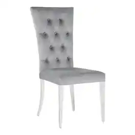 Manhattan Lane - Kery 20 Inch Set of 2 Side Chairs, Gray Velvet, Tall Flared Tufted Back - Gray, Chrome