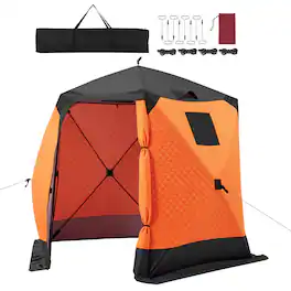 VEVOR - Pop Up Ice Fishing Tent 4-6 Person 96 x 96 x 85 in Insulated Shelter, for Winter Fishing, 40 sq ft Area - Orange