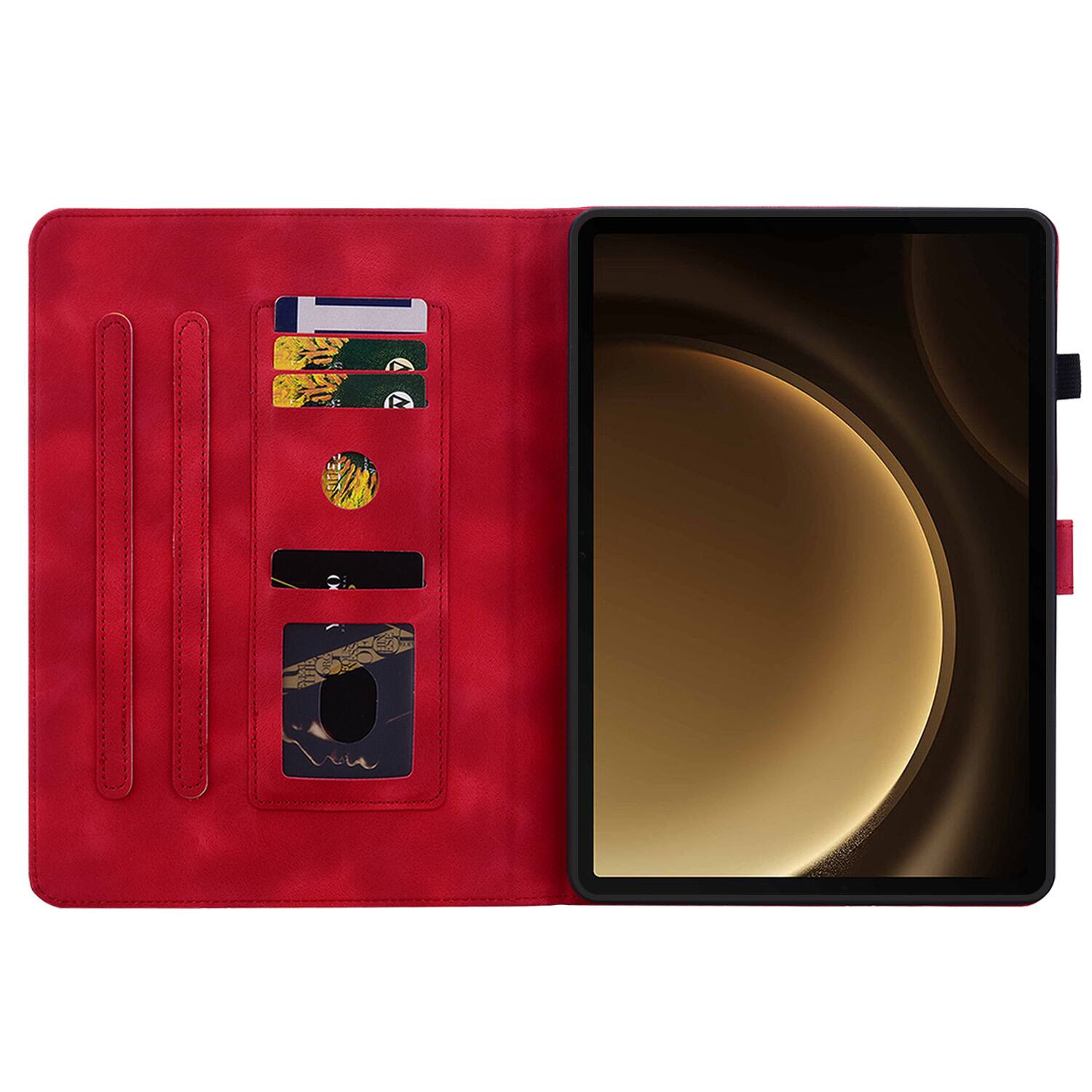 Left. Dteck - Case for Samsung Galaxy Tab S9+/S9 Plus 12.4" 2023 (SM-X810),Embossed Pattern PU Leather Flip Card Holder Stand Cover - Red.