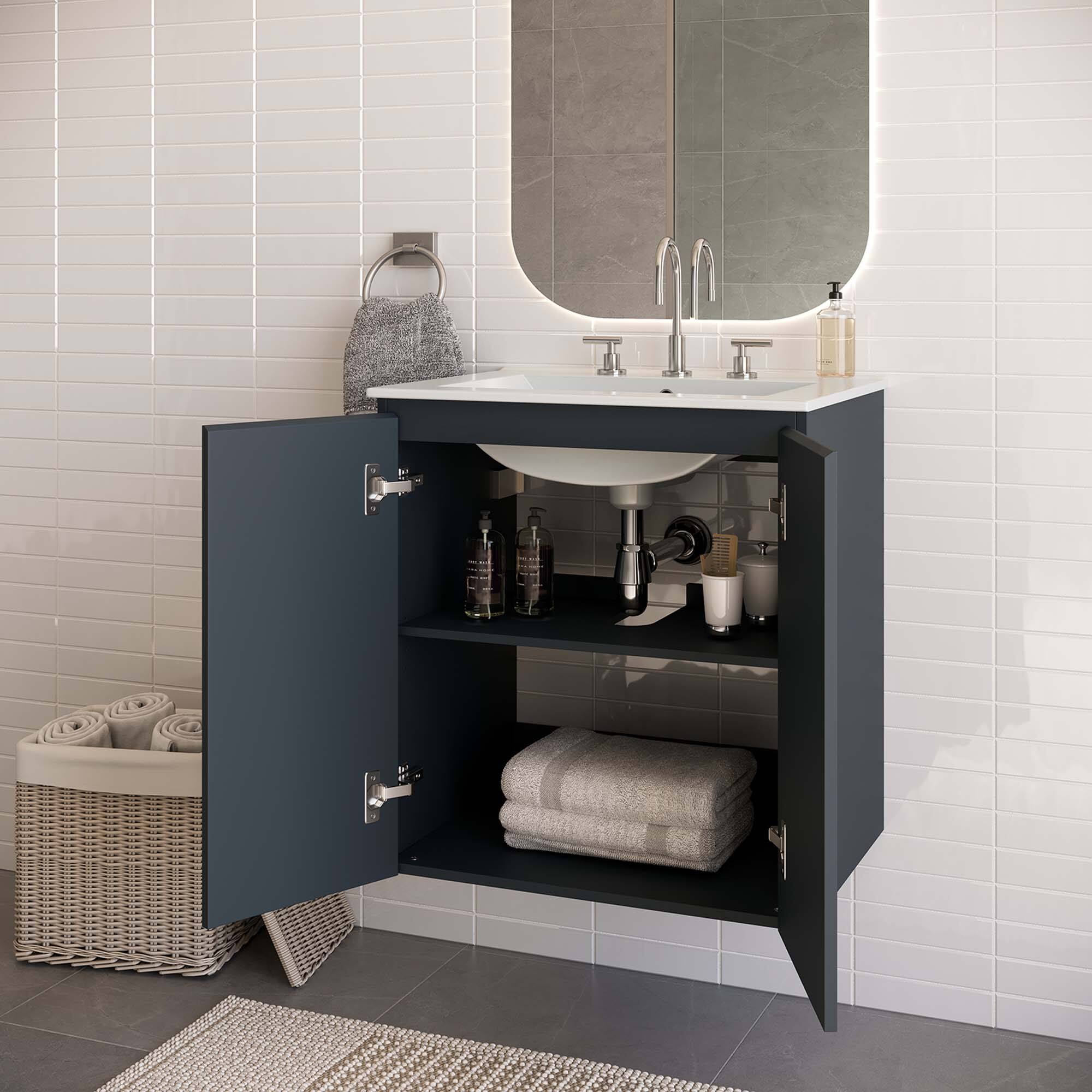 Back. Modway - Bryn Wall-Mount Bathroom Vanity Basin Included - Gray White.